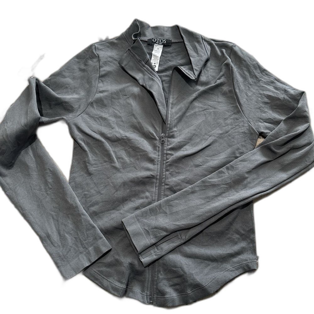 OTOS New York Gray Ribbed Zip Front Active Jacket Size 1X Plus - Picture 2 of 5